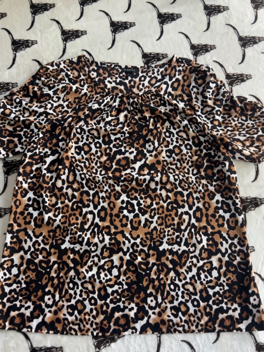 Talbots Leopard Print Short Sleeve Blouse Large